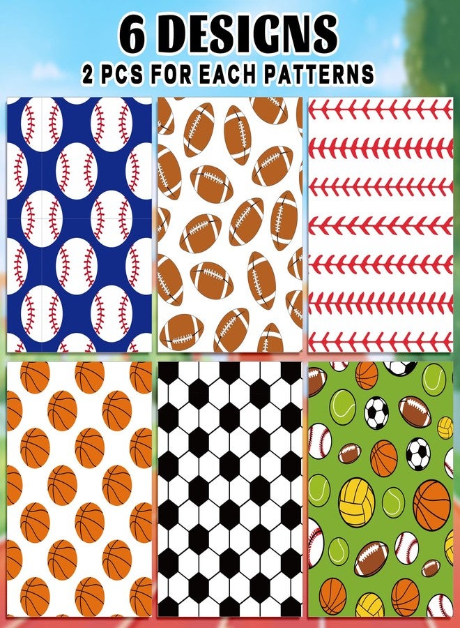 Whaline 12 Sheets Sports Ball Theme Wrapping Paper Football Basketball Soccer Folded Flat Gift Wrap Paper 6 Designs DIY Craft Art Paper for Baby Shower Birthday Party Gift Packing, Not Roll - Image 3